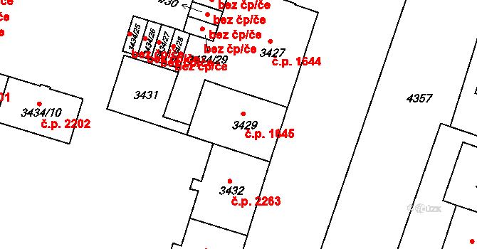 Teplice 1645 na parcele st. 3429 v KÚ Teplice, Katastrální mapa