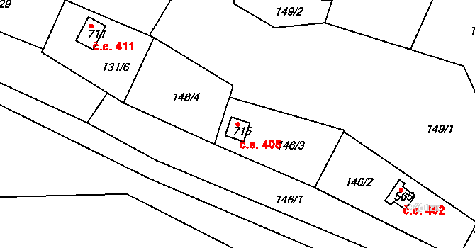 Podhrad 405, Cheb na parcele st. 715 v KÚ Podhrad, Katastrální mapa