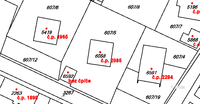 Cheb 2085 na parcele st. 6058 v KÚ Cheb, Katastrální mapa
