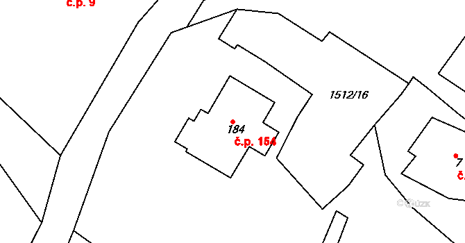 Louka 154, Nová Ves na parcele st. 184 v KÚ Louka u Mariánských Lázní, Katastrální mapa