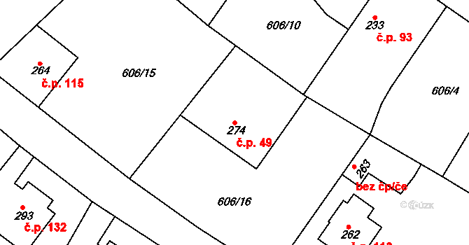 Čachovice 49 na parcele st. 274 v KÚ Čachovice, Katastrální mapa