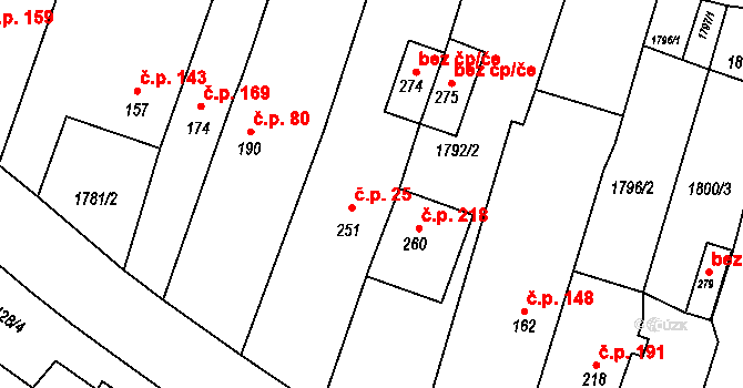 Loučka 25 na parcele st. 251 v KÚ Loučka u Valašského Meziříčí, Katastrální mapa