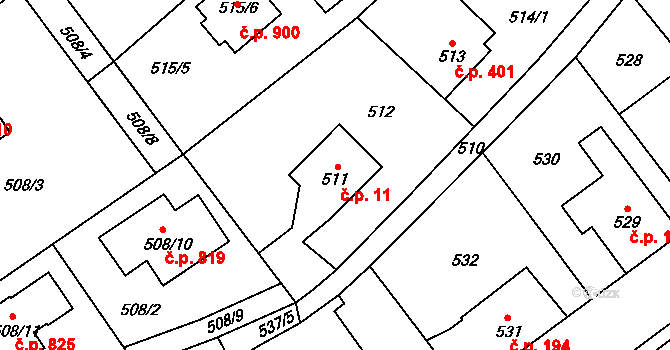 Kolovraty 11, Praha na parcele st. 511 v KÚ Kolovraty, Katastrální mapa