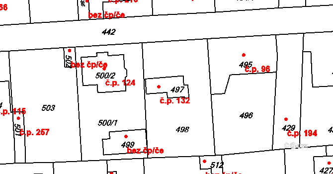 Písnice 132, Praha na parcele st. 497 v KÚ Písnice, Katastrální mapa