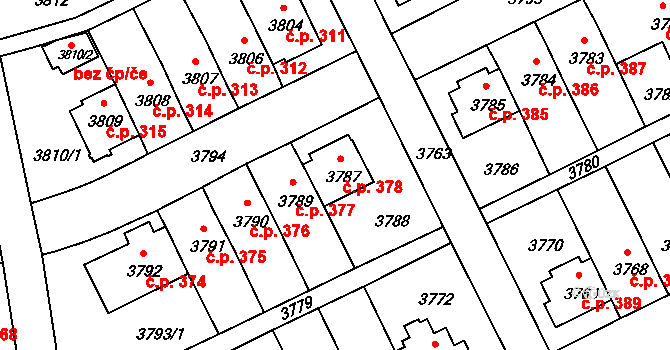 Záběhlice 378, Praha na parcele st. 3787 v KÚ Záběhlice, Katastrální mapa