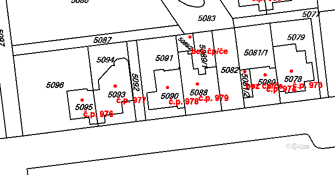 Záběhlice 978, Praha na parcele st. 5090 v KÚ Záběhlice, Katastrální mapa