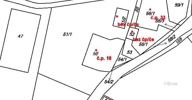 Orlov 18, Příbram na parcele st. 50 v KÚ Orlov, Katastrální mapa