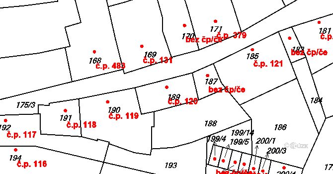Sedlčany 120 na parcele st. 189 v KÚ Sedlčany, Katastrální mapa