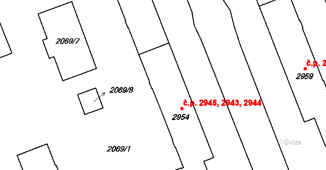 Hodonín 2943,2944,2945 na parcele st. 2954 v KÚ Hodonín, Katastrální mapa