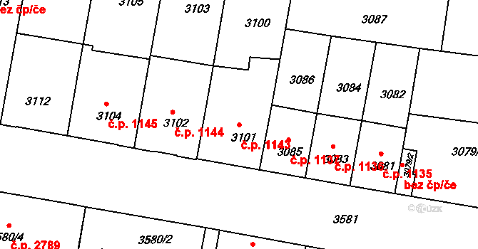 České Budějovice 3 1143, České Budějovice na parcele st. 3101 v KÚ České Budějovice 3, Katastrální mapa