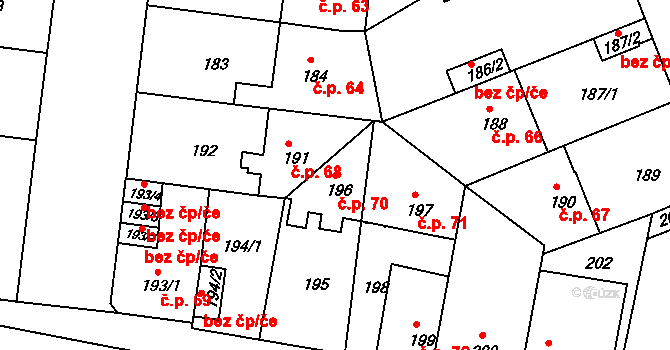 České Budějovice 5 70, České Budějovice na parcele st. 196 v KÚ České Budějovice 5, Katastrální mapa