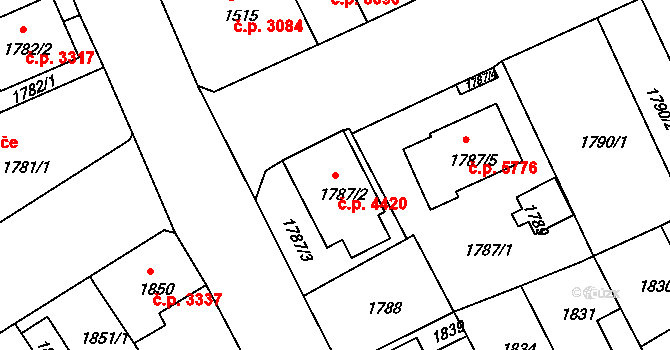 Chomutov 4420 na parcele st. 1787/2 v KÚ Chomutov II, Katastrální mapa