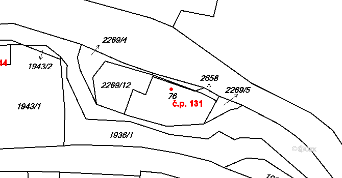 Litice 131, Plzeň na parcele st. 76 v KÚ Litice u Plzně, Katastrální mapa