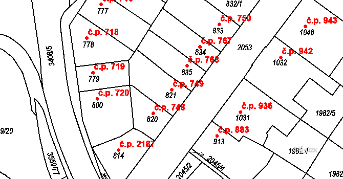 Česká Třebová 749 na parcele st. 821 v KÚ Česká Třebová, Katastrální mapa