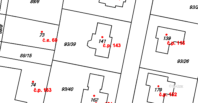 Hoděšovice 143, Býšť na parcele st. 141 v KÚ Hoděšovice, Katastrální mapa