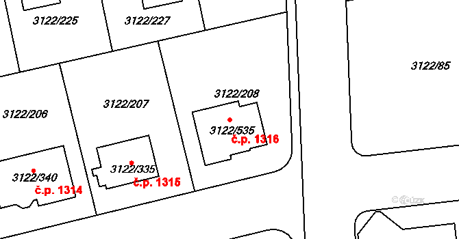 Pohořelice 1316 na parcele st. 3122/535 v KÚ Pohořelice nad Jihlavou, Katastrální mapa