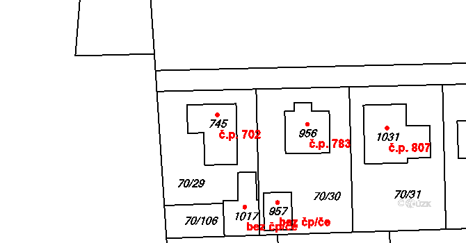 Hovorčovice 702 na parcele st. 745 v KÚ Hovorčovice, Katastrální mapa