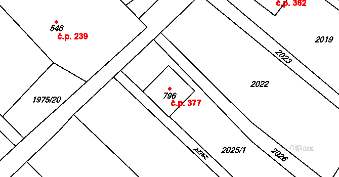 Bukovec 377 na parcele st. 796 v KÚ Bukovec u Jablunkova, Katastrální mapa