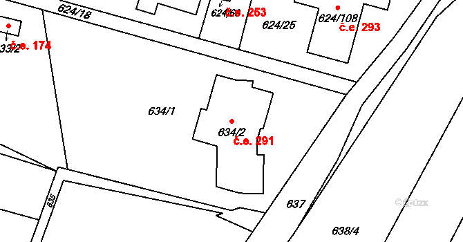 Žižlavice 291, Blansko na parcele st. 634/2 v KÚ Těchov, Katastrální mapa