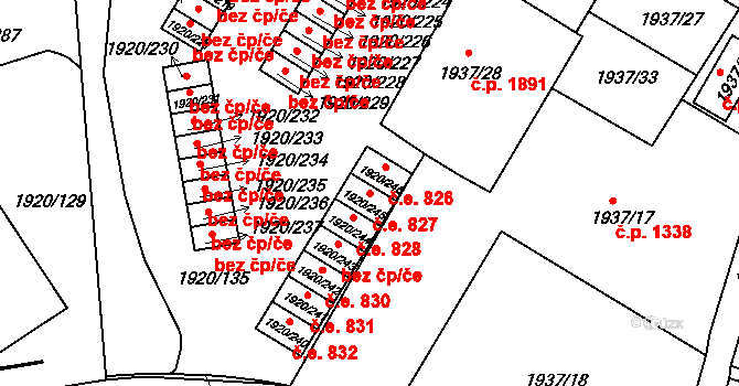Trnovany 827, Teplice na parcele st. 1920/245 v KÚ Teplice-Trnovany, Katastrální mapa
