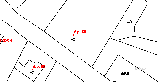 Jetenovice 55, Velký Bor na parcele st. 62 v KÚ Jetenovice, Katastrální mapa
