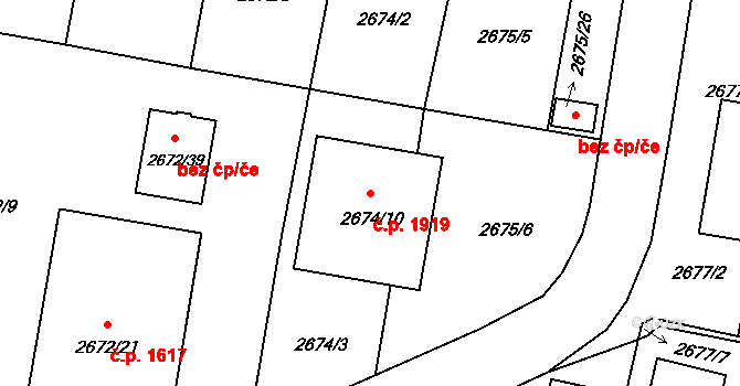 Benešov 1919 na parcele st. 2674/10 v KÚ Benešov u Prahy, Katastrální mapa