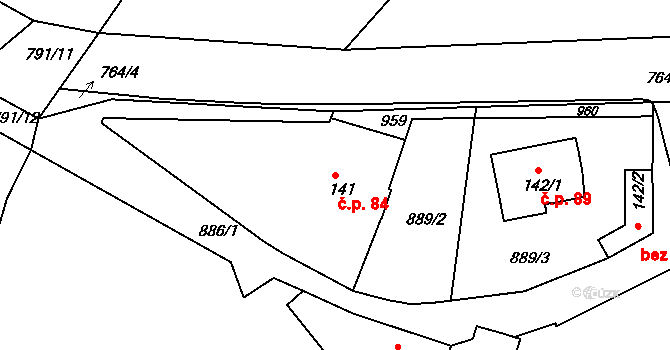 Lokot 84, Rychnov nad Kněžnou na parcele st. 141 v KÚ Lipovka u Rychnova nad Kněžnou, Katastrální mapa