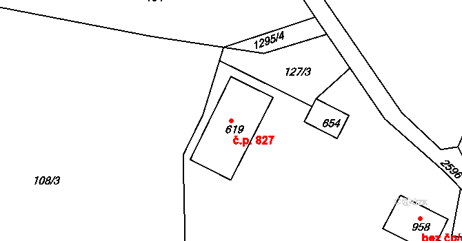 Česká Kamenice 827 na parcele st. 619 v KÚ Česká Kamenice, Katastrální mapa