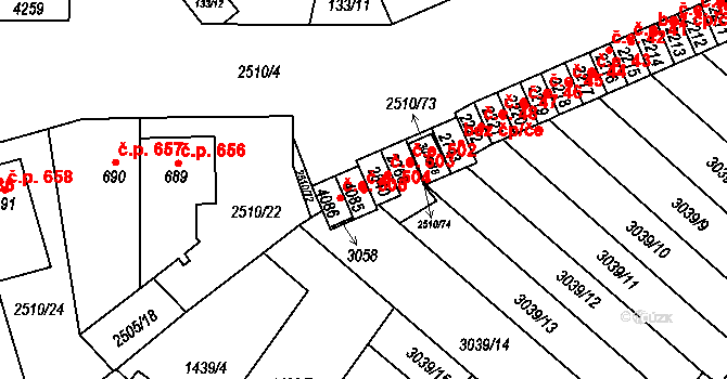 Kyjov 504 na parcele st. 4085 v KÚ Kyjov, Katastrální mapa