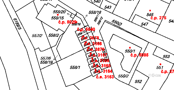 Jihlava 3879 na parcele st. 558/8 v KÚ Jihlava, Katastrální mapa