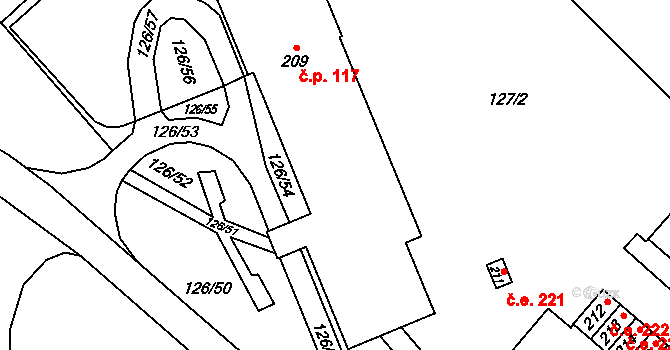 Dolní Rožínka 117 na parcele st. 209 v KÚ Dolní Rožínka, Katastrální mapa