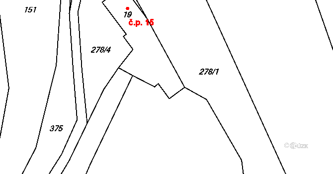 Řikonín 15 na parcele st. 19 v KÚ Řikonín, Katastrální mapa
