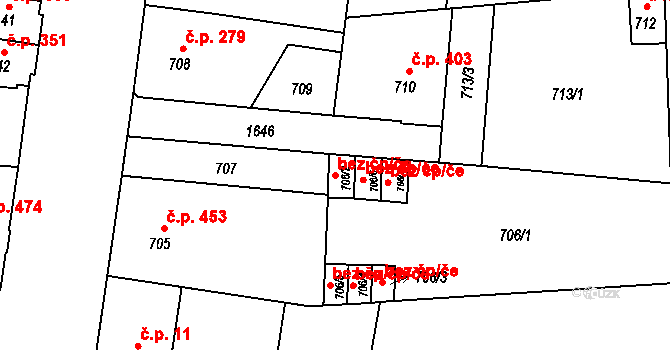 Hronov 40106489 na parcele st. 706/2 v KÚ Hronov, Katastrální mapa