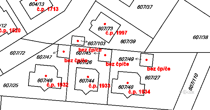 Plzeň 41640489 na parcele st. 607/45 v KÚ Bolevec, Katastrální mapa