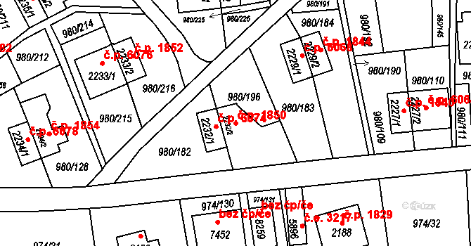 Zlín 1850 na parcele st. 2232/2 v KÚ Zlín, Katastrální mapa