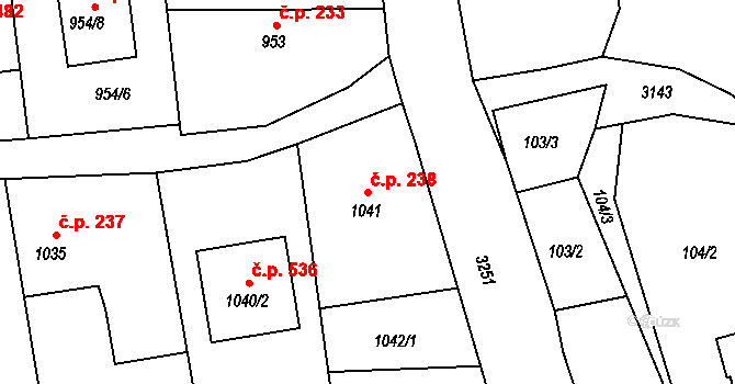 Píšť 238 na parcele st. 1041 v KÚ Píšť, Katastrální mapa