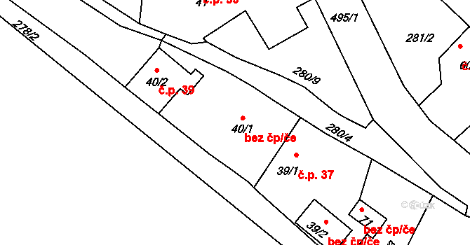 Kucíny 39, Příchovice na parcele st. 40/2 v KÚ Kucíny, Katastrální mapa