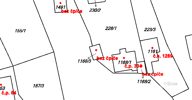 Kořenov 48902489 na parcele st. 1168/3 v KÚ Polubný, Katastrální mapa