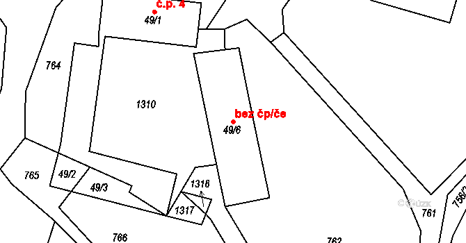 Slapsko 49075489 na parcele st. 49/6 v KÚ Slapsko, Katastrální mapa