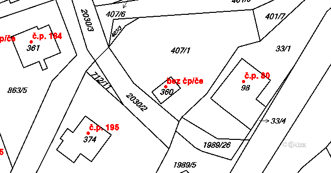 Kamenec u Poličky 49538489 na parcele st. 360 v KÚ Kamenec u Poličky, Katastrální mapa