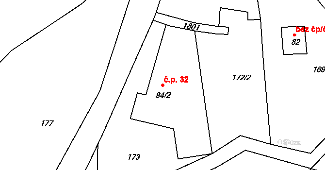 Kerhartice 32, Česká Kamenice na parcele st. 84/2 v KÚ Kerhartice, Katastrální mapa