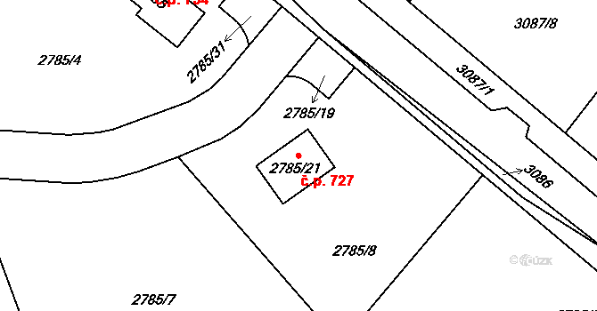 Hodkovice nad Mohelkou 727 na parcele st. 2785/21 v KÚ Hodkovice nad Mohelkou, Katastrální mapa