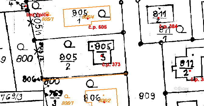 Újezd 373 na parcele st. 805/3 v KÚ Újezd u Uničova, Katastrální mapa
