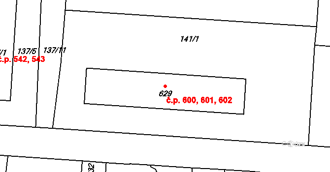 Slatiňany 600,601,602 na parcele st. 629 v KÚ Slatiňany, Katastrální mapa