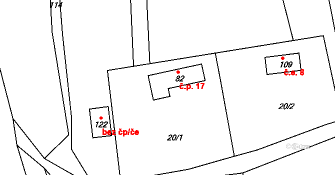 Srlín 17, Bernartice na parcele st. 82 v KÚ Srlín, Katastrální mapa