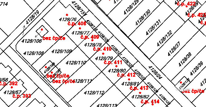 Choceňské Předměstí 411, Vysoké Mýto na parcele st. 4128/79 v KÚ Vysoké Mýto, Katastrální mapa