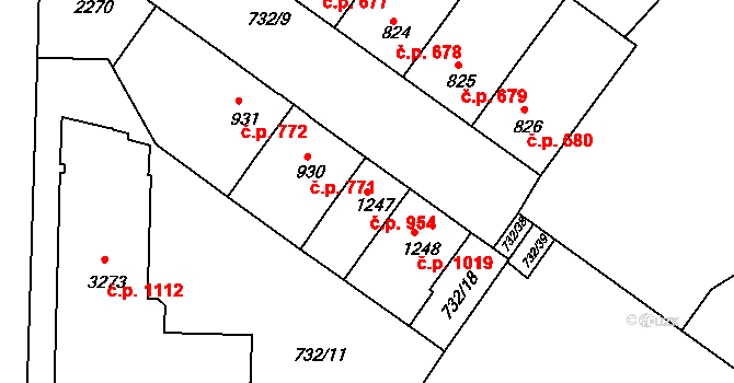 Slaný 954 na parcele st. 1247 v KÚ Slaný, Katastrální mapa