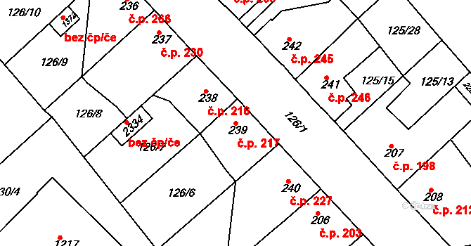 Lobeček 217, Kralupy nad Vltavou na parcele st. 239 v KÚ Lobeček, Katastrální mapa