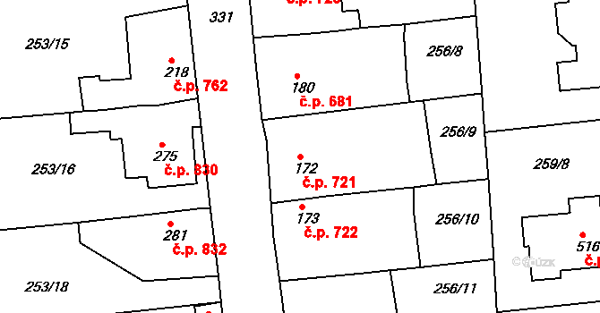 Rudná 721 na parcele st. 172 v KÚ Hořelice, Katastrální mapa