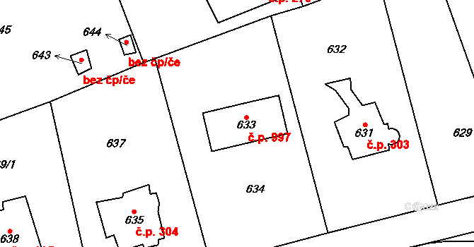 Černošice 997 na parcele st. 633 v KÚ Černošice, Katastrální mapa